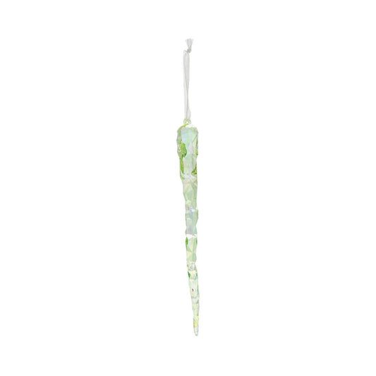 Pearlised Icicle Christmas Hanging Ornament - Green  These Pearlised Icicle Hanging Ornaments are the perfect gift for yourself or a friend. Not only do they sparkle and shine on a Christmas Tree, they looks wonderful as an addition to a gift bag or in any home. Created using a state of the art cutting technology, this product has the look of fine cut crystal.