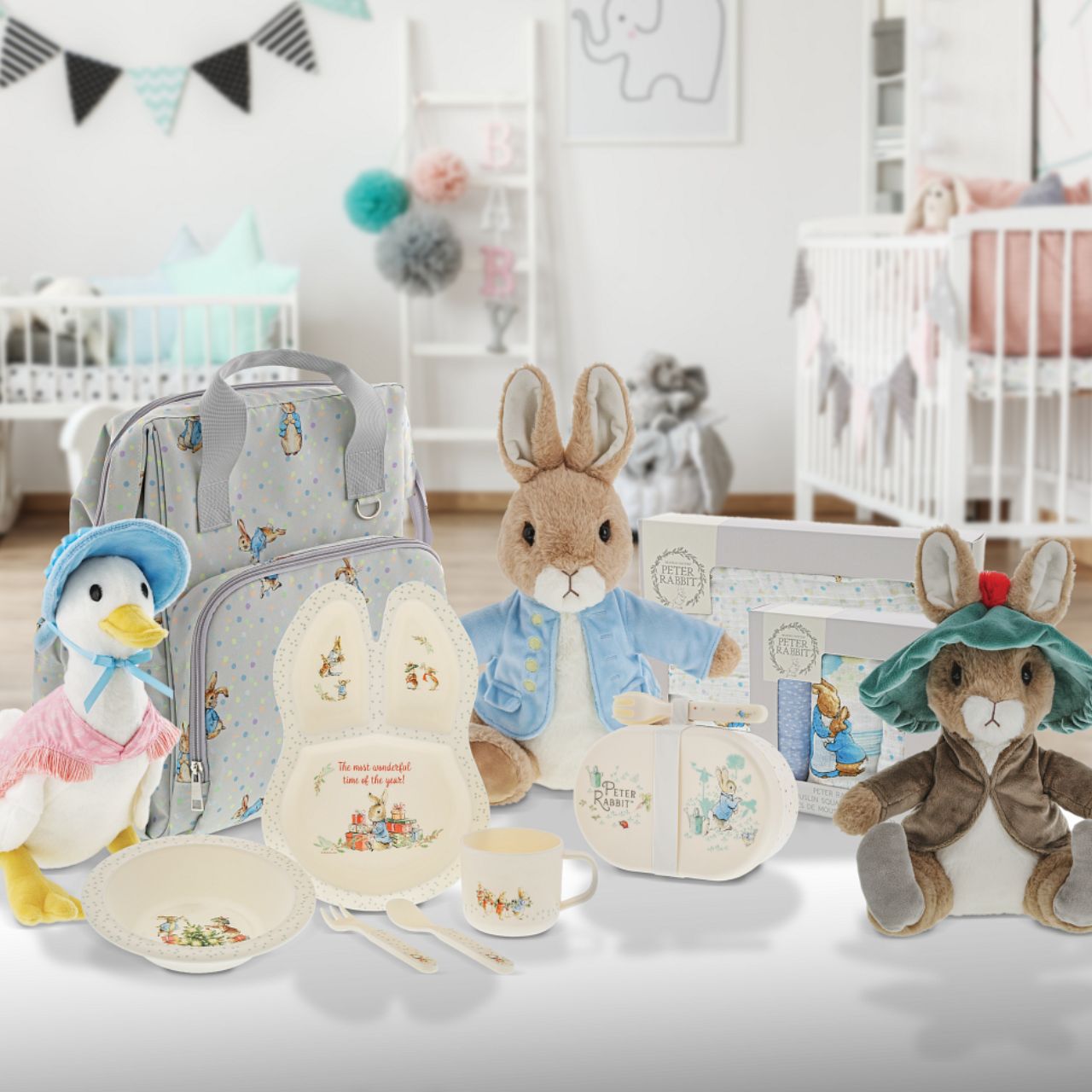 Beatrix Potter Peter Rabbit Christmas Dinner Set  Introducing this brand new at home with Peter Rabbit collection. There's nothing quite like a fun Peter Rabbit motif to entice those little tummies to clear their plates. Make mealtimes fun and practical with this Christmas dinner set.