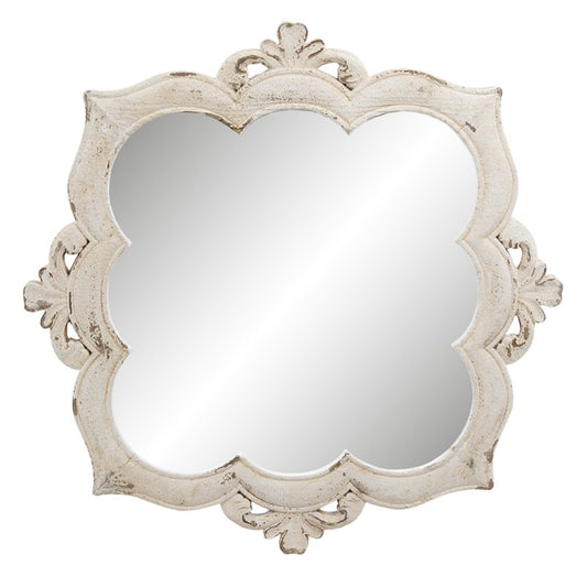 Clayre & Eef Romantic Distressed White Wall Mirror  Wall Mirror 56*2*56 cm  White Big Mirror Wall Mounted Mirror