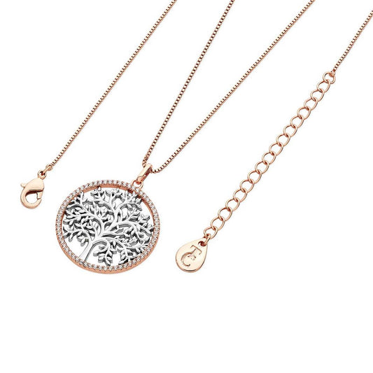 Tipperary Crystal Silver Tree of Life Rose Gold CZ Circle Pendant  This attractive Tree of Life pendant will complete any outﬁt, it suspends elegantly from a cable chain which secures safely with a lobster claw clasp.