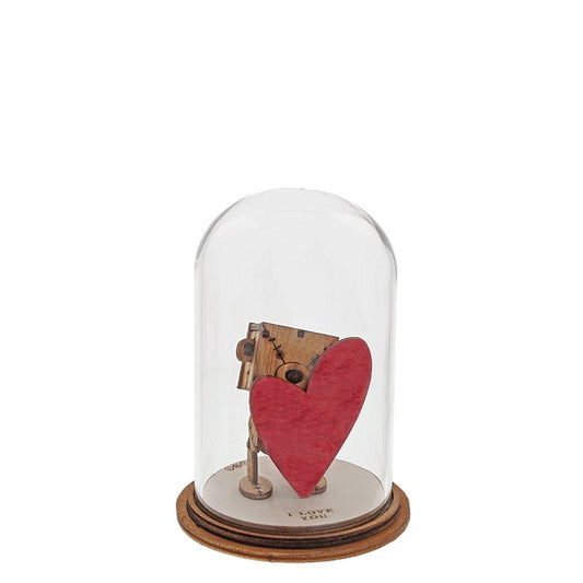 The Little Wooden Bear - I Love You Figurine  The Little Wooden Bear. This little bear will make you smile, with sentiments to suit every occasion. This glass dome decoration encases our favourite little bear, adorned a giant red love heart, ready for the one he loves.