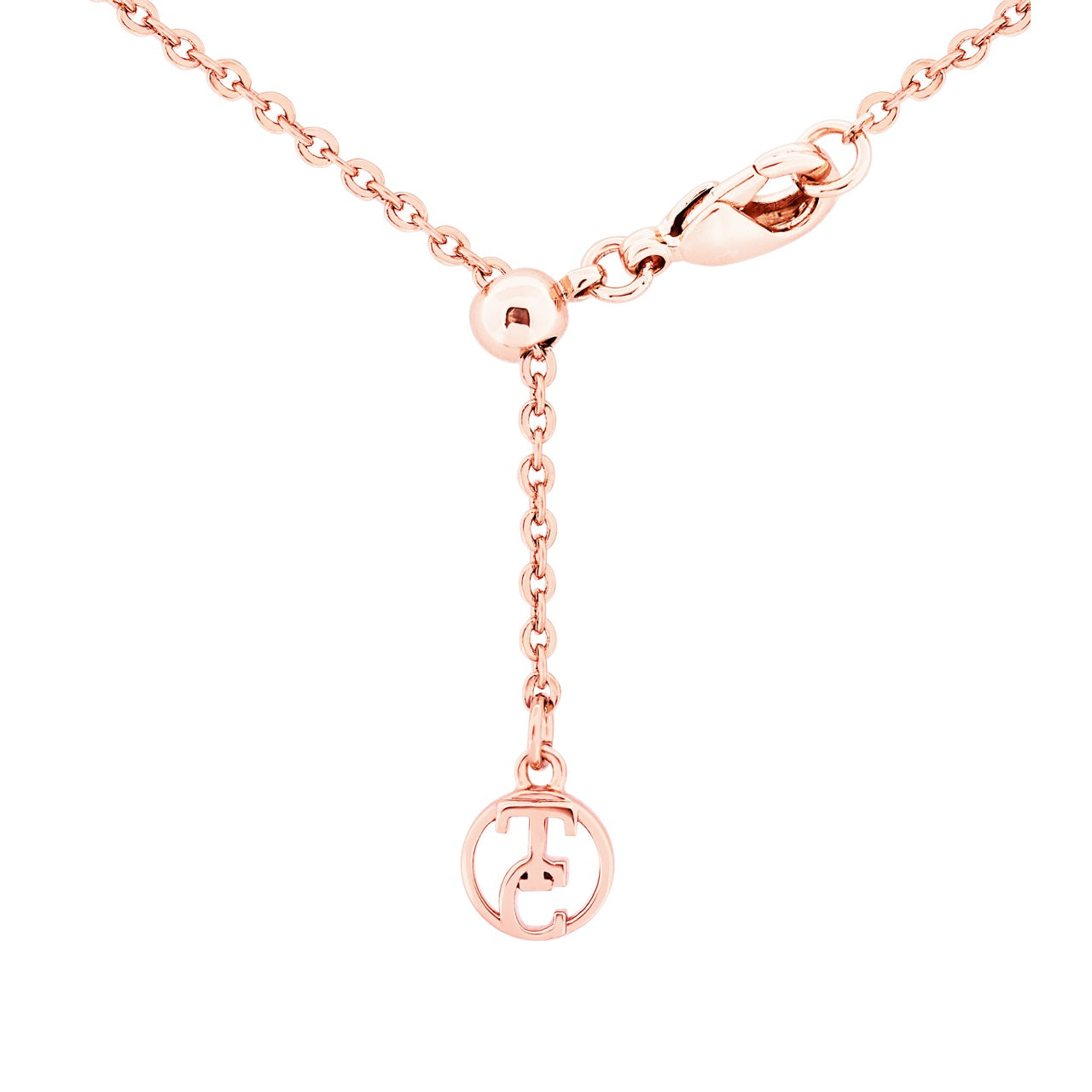 Tipperary Crystal Butterfly Circle Pendant  Fashioned in rose gold this beady circular pendant with bale. In the middle sits butterfly with pink pearlescent enamel infill. It suspends from a cable chain with adjustable slider and lobster claw clasp.