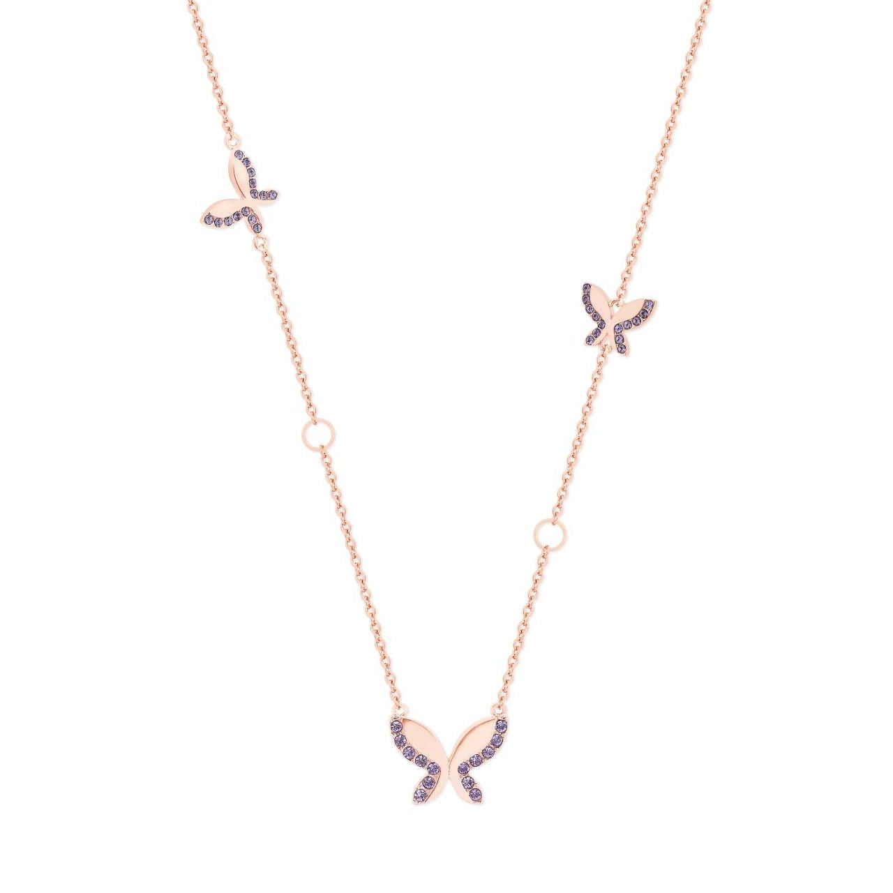 Tipperary Crystal Butterfly Rose Gold Necklace  Drawing inspiration from urban garden, the Tipperary Crystal Butterfly collection transforms an icon into something modern and unexpected. Playful and elegant, this collection draws from the inherent beauty of the butterfly. The butterfly appealed as a Jewellery theme to our designers who have dedicated a full jewellery collection to these delicate creatures.