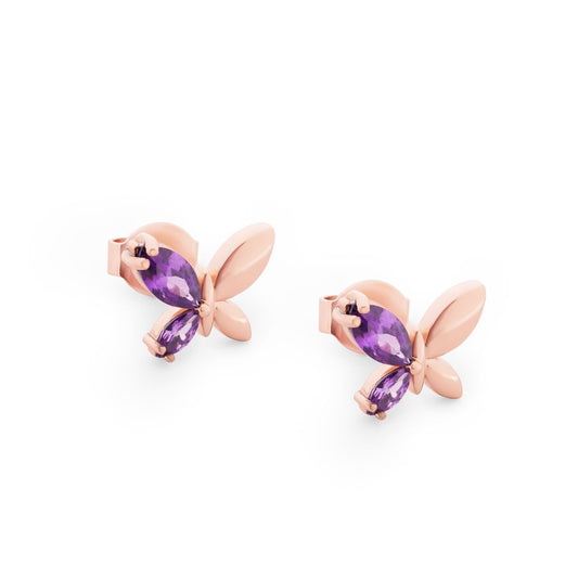 Tipperary Crystal Butterfly Rose Gold Purple CZ Earrings  Drawing inspiration from urban garden, the Tipperary Crystal Butterfly collection transforms an icon into something modern and unexpected. Playful and elegant, this collection draws from the inherent beauty of the butterfly. 