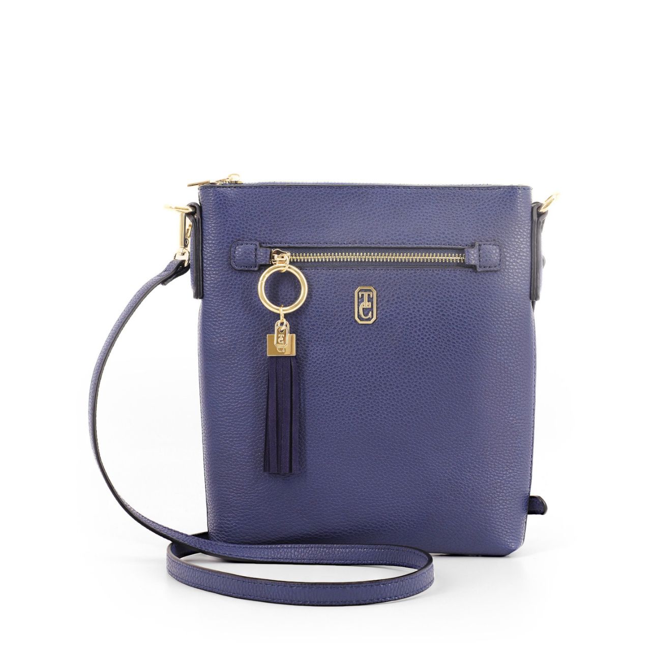 Tipperary Crystal Chelsea Cross Body Pouch - Navy New 2022  The Chelsea Cross Body Pouch Navy  - Rose gold hardware The versatile and trendy Chelsea can be worn as a cross body and also over the shoulder. The Chelsea has an adjustable strap and easily accessible outside pocket and secure front zip pocket. Metal hardware detail finish off this stylish bag in rose gold or yellow gold.