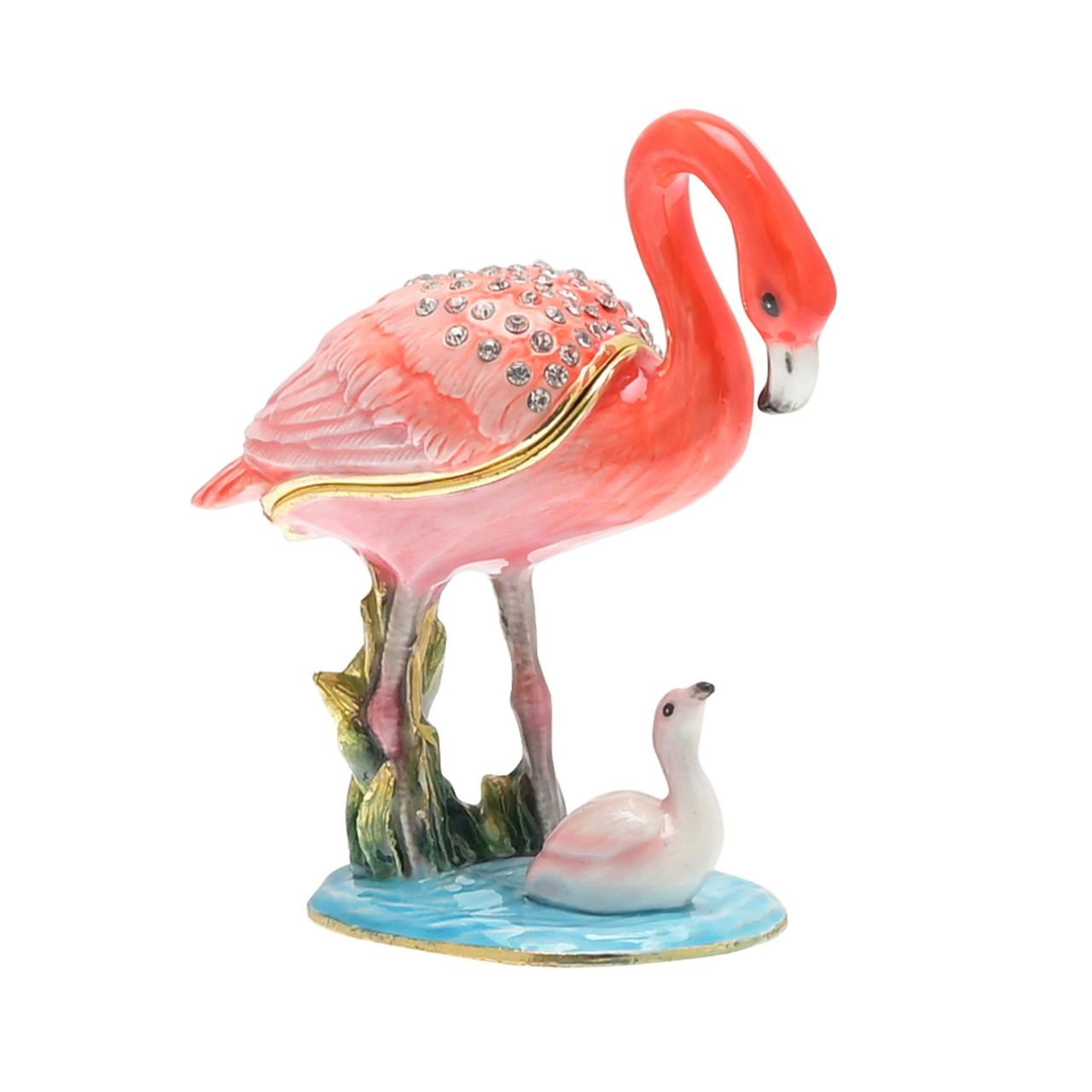 Treasured Trinkets - Mother & Baby Flamingo  A mother & baby flamingo trinket box from Treasured Trinkets by STRATTON®.  This eye-catching trinket box makes a true statement piece for any bedroom.