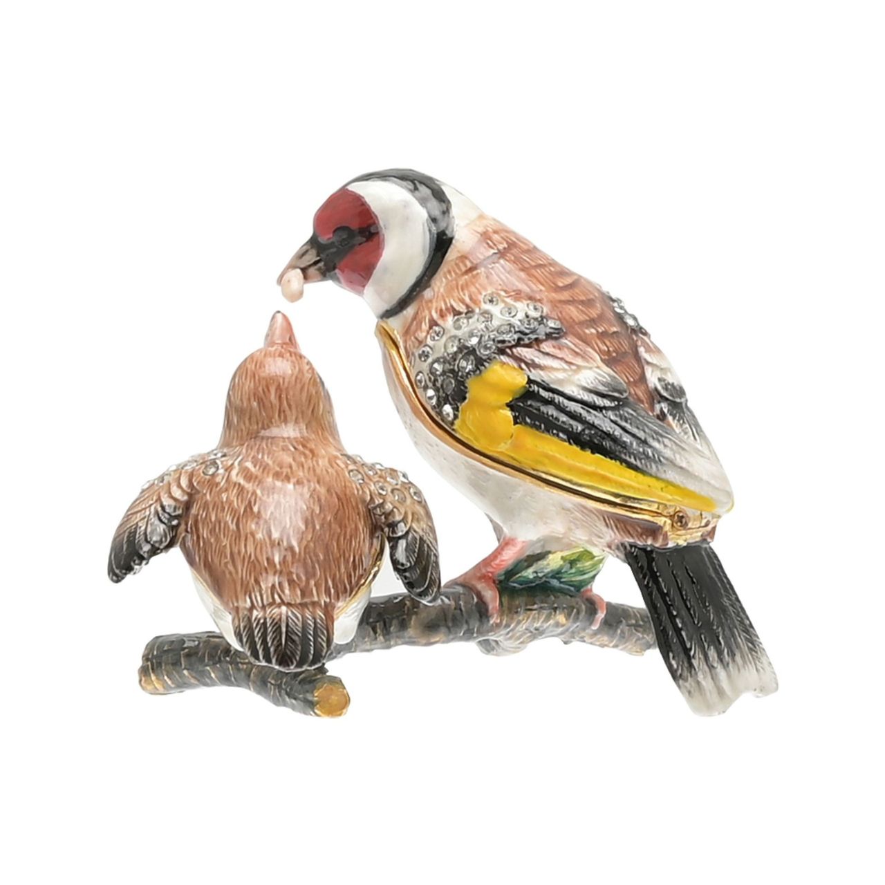Treasured Trinkets - Mother & Baby Goldfinch  A mother & baby goldfinch trinket box from Treasured Trinkets by STRATTON®.  This eye-catching trinket box makes a true statement piece for any bedroom.